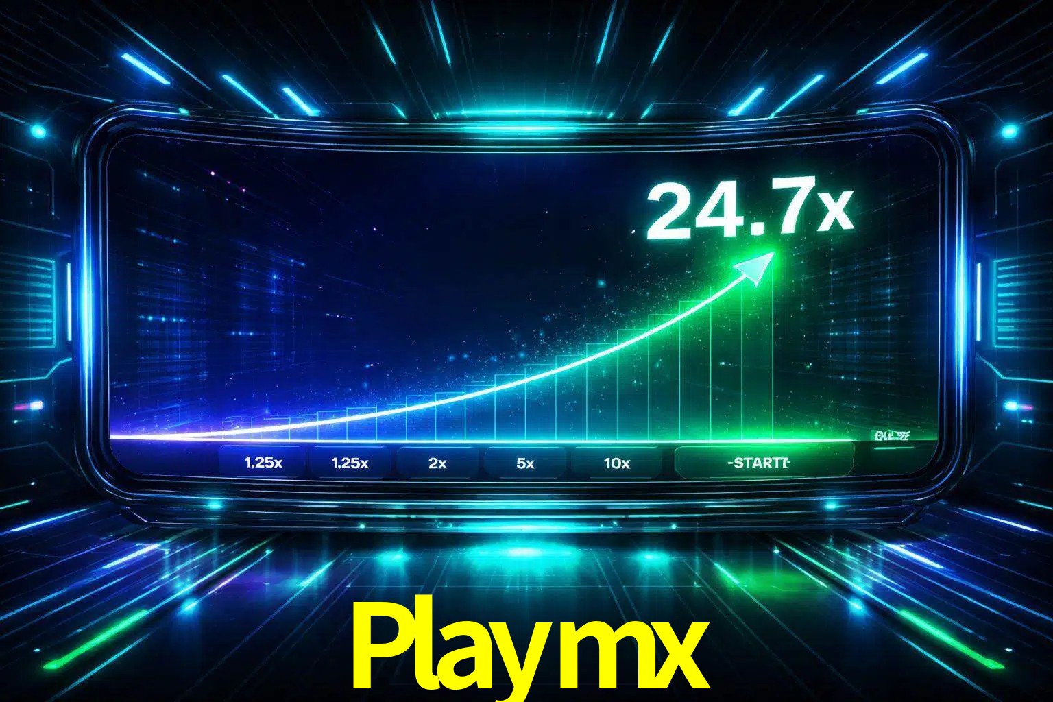Una pantalla moderna de juego estilo crash con multiplicadores ascendentes, visuales de neón y una interfaz intensa enfocada en la acción.